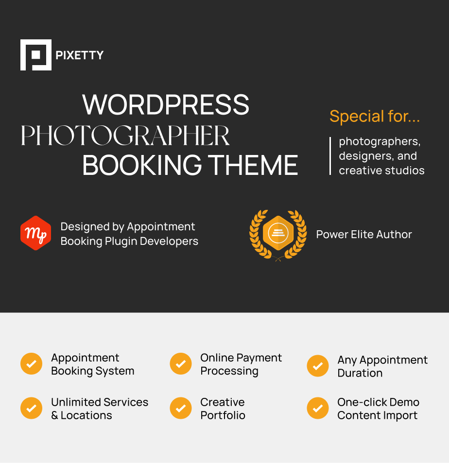 Pixetty - Photographer Booking Theme - 1